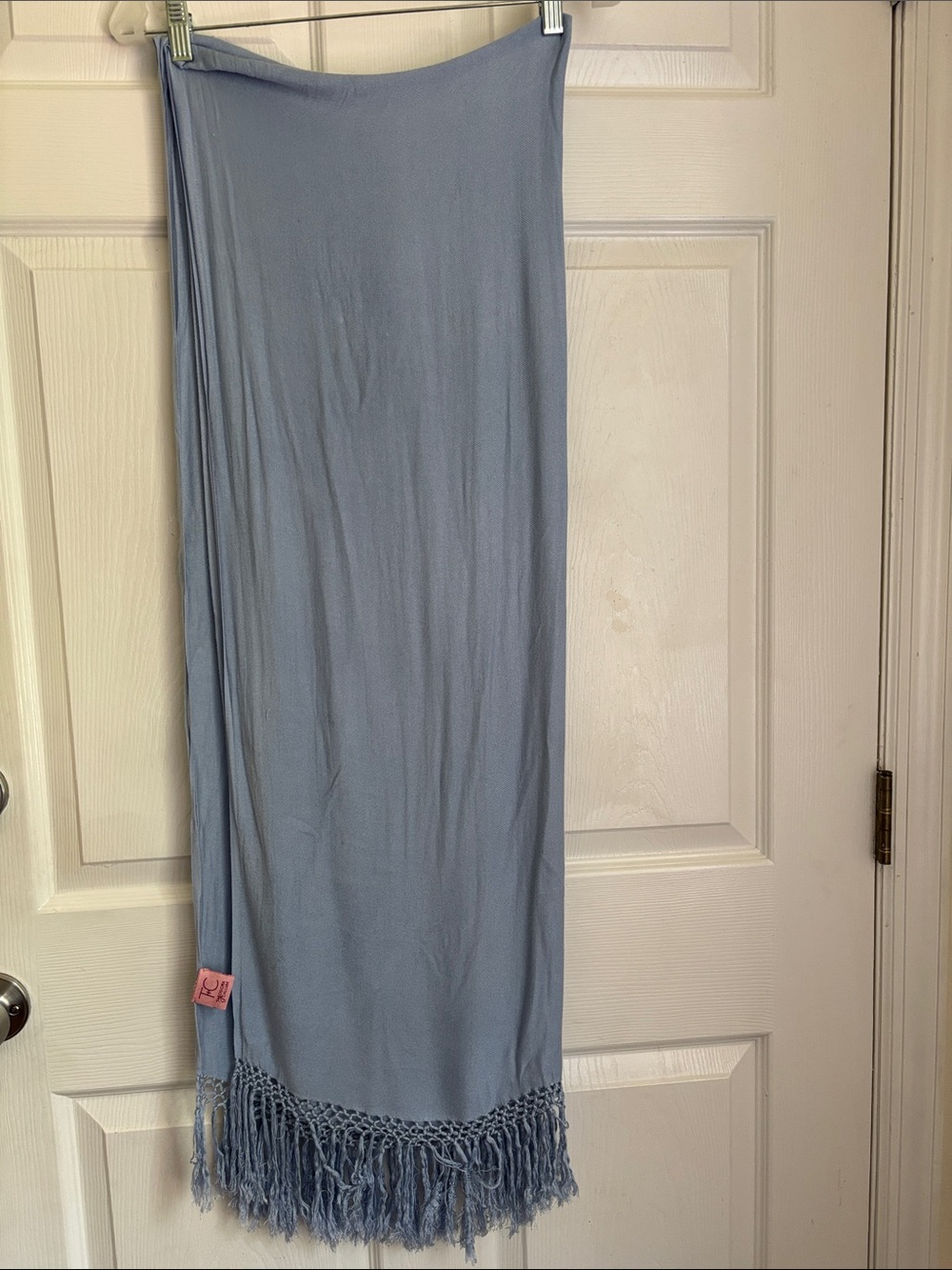 THEODORA CALLUM Light Blue Fringe Scarf 100% Viscose aprox 74x28